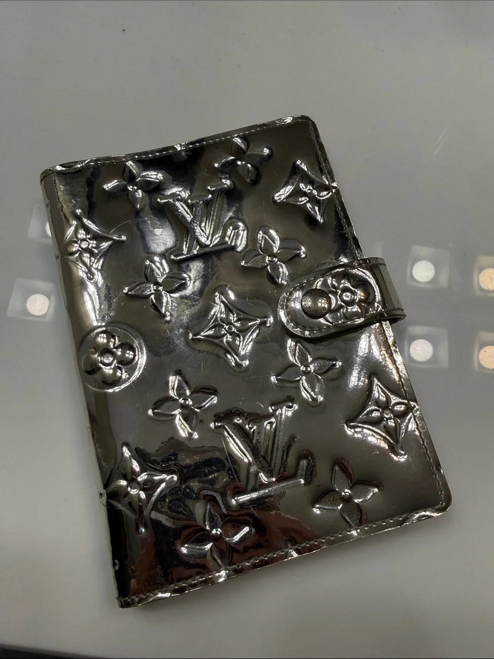 RARE Louis Vuitton Silver Monogram Embossed PM Agenda